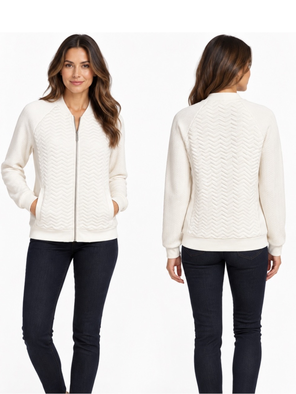 Tart Collections Off-White Chevron Zip Jacket, Size Small